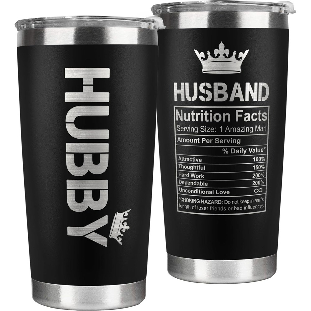 Hubby‎ Husband Stainless Steel Tumbler  Nutrition Facts 20oz  Black Travel Mug